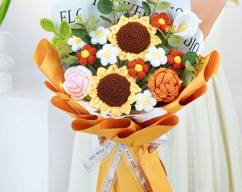 Crochet Bouquet for Mother's Day/Graduation/Birthday/Anniversary-Handmade Finished  Bouquet-Crochet Sunflowers Roses bouquet-Gift for her