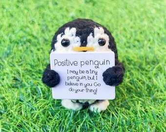 Adorable Mini Crochet Penguin with Positive Quote-Handmade Plush Baby Penguin-Desk Buddy-Mother's Day Gift-Birthday Gift-Positive Penguin