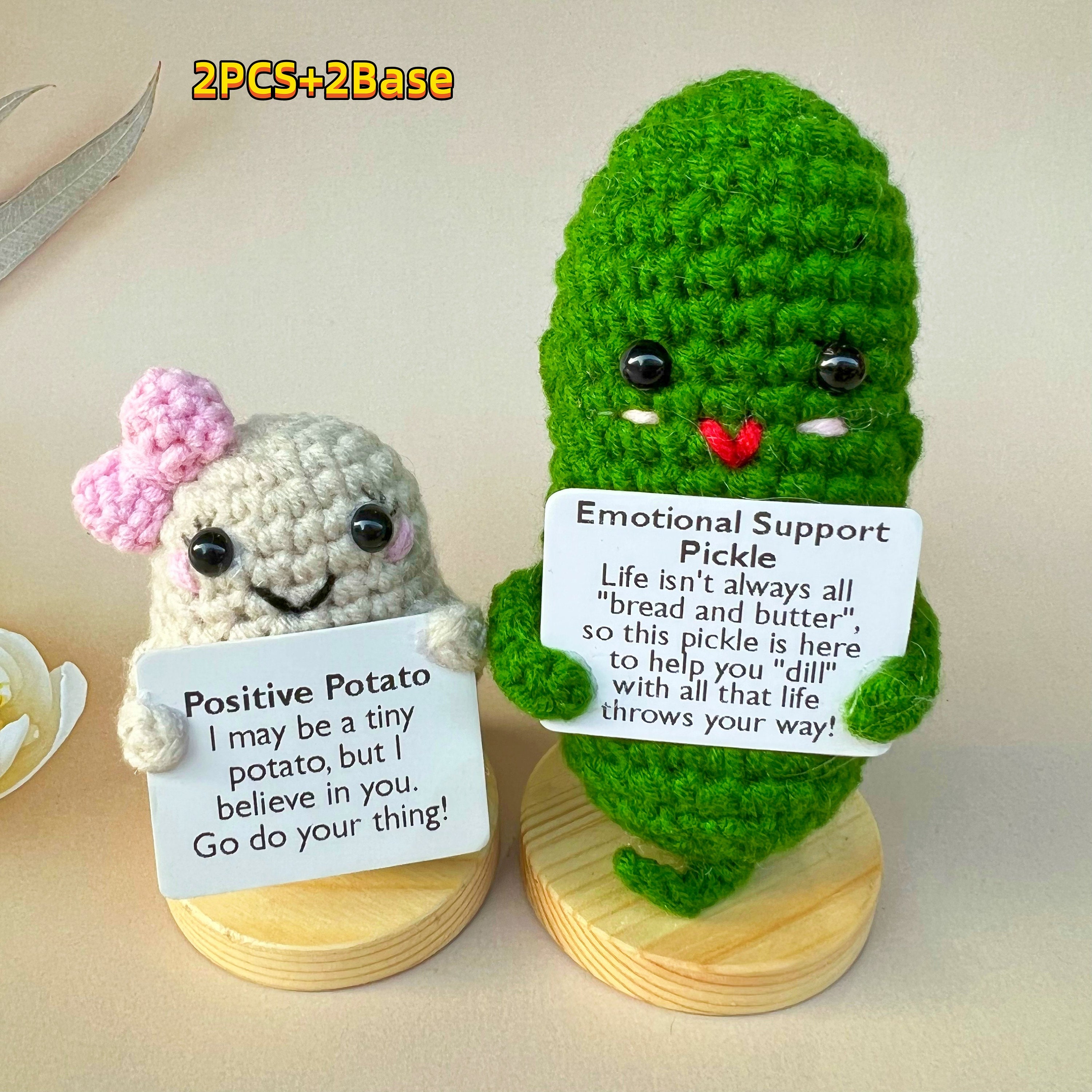 Handmade Crochet Potato/pickle Caring Gift,hand Knitting Crochet Vegetables  Set,positive Potato With Stand,school Bag Doll Pendant 