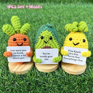 3PCS Handmade Crochet mini Caring Carrot+Emotional Support Pineapple Avocado Gift Set-Positive Affirmation gift-Mother's Day Gift for her