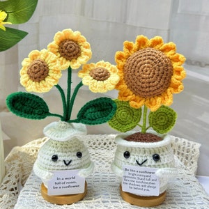 Emotional Support Plant Desk Decor Gift-Crochet Sunflower Potted Plant-Thoughtful Mothers Day gift-Cute Gift for Bestfriend/Colleague/Family