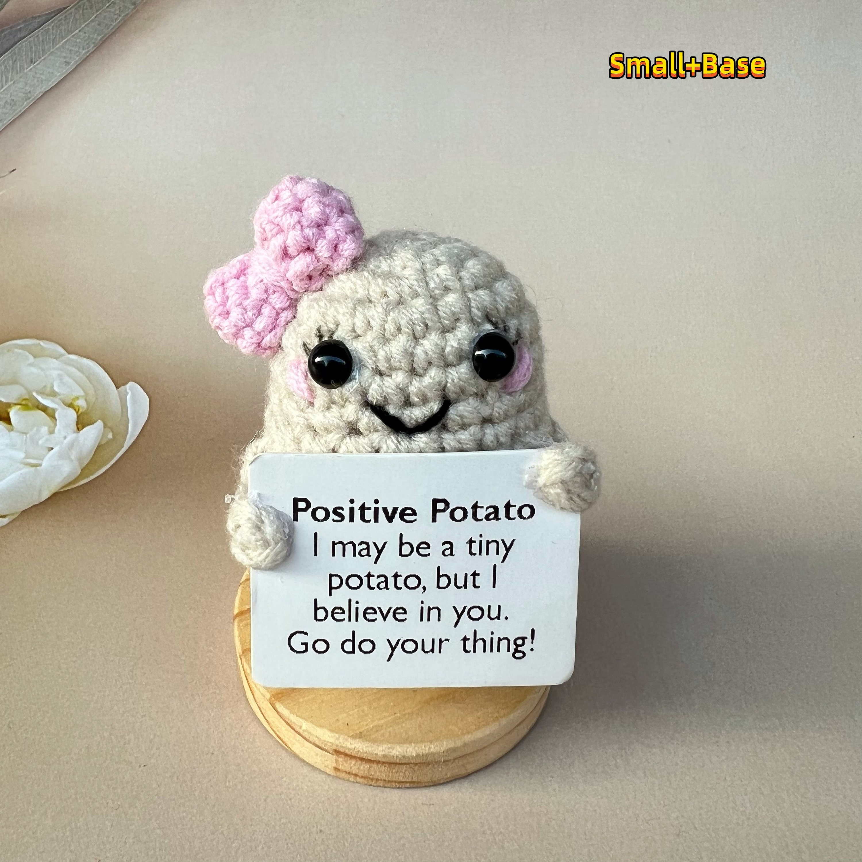 Cute Positive Potatoes With Pink Bow,unique Gift to Girls,handmade Crochet  Affirmation Desk Buddy,valentine's Day Gift for Her,birthday Gift 