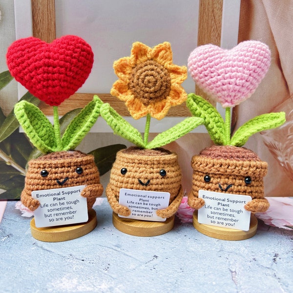 Handmade Crochet Sunflower Potted and Heart-shaped Potted-Emotional Support Plant-Crochet Flower Decor-Gift for Friends-Encouragement Gifts