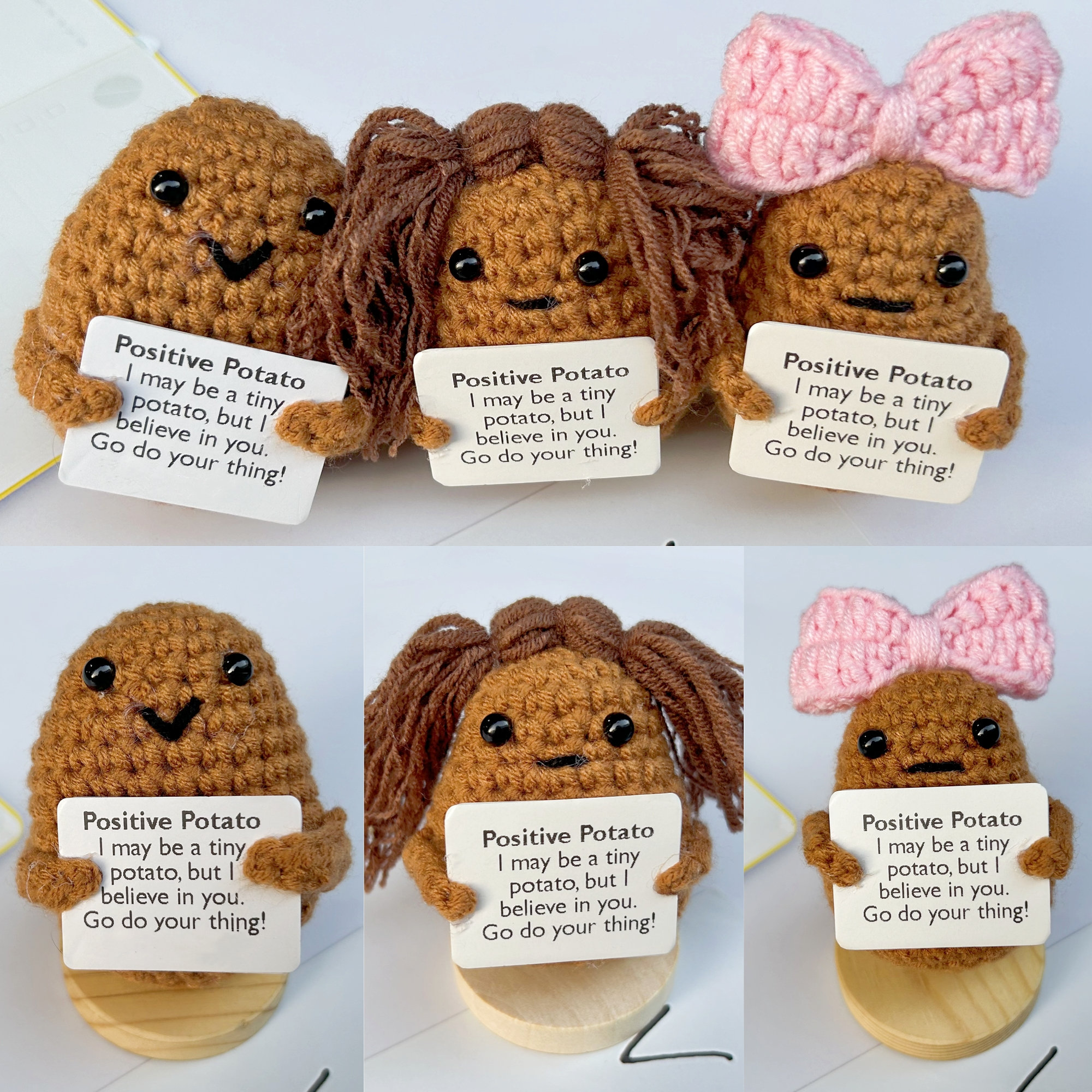 Jmtresw Cute Crochet Potato with Positive Card Home Party Decoration  (Bearded Potato) 