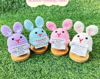 Easter Bunny Gift-Handmade Cute Crochet Erect Eared Rabbit-Emotional Support Bunny-Positive Little Bunny-Easter Decor-Desk Cheer up Ornament