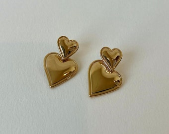 18k Gold Plated Double Heart Stud Earrings