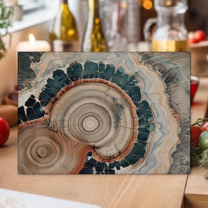 Personalized Cutting Board, Tree Rings Chopping Board, Wooden Style Glass Cutting Board, Glass Dicing Board,  Housewarming Gifts