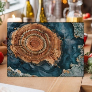 Personalized Cutting Board, Tree Rings Chopping Board, Wooden Style Glass Cutting Board, Glass Dicing Board,  Housewarming Gifts