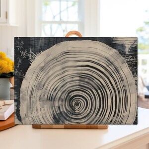 Personalized Cutting Board, Tree Rings Chopping Board, Ink Painting Style Glass Cutting Board, Glass Dicing Board,  Housewarming Gifts