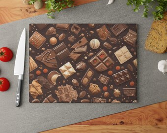 耐久性のあるカウンタートッププロテクターガラスカッティングボード、チョコレートをテーマにした食品準備面、キッチン用の耐熱五徳とペストリーボード