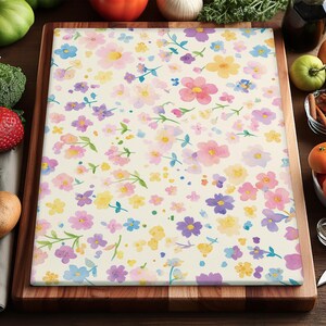 Painterly Flower Glass Cutting Board, Cute Kawaii Chopping Board, Pastel Garden Kitchen Decor, Artistic Food Prep Board, Housewarming Gift