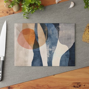 Abstract Chopping Board, Minimalist Nordic Glass Cutting Board, Glass Dicing Board, Food Prep Board, Housewarming Gifts, Kitchen Decor 8" x 11"