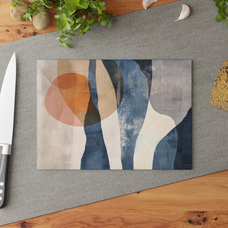 Abstract Chopping Board, Minimalist Nordic Glass Cutting Board, Glass Dicing Board, Food Prep Board, Housewarming Gifts, Kitchen Decor 8" x 11"