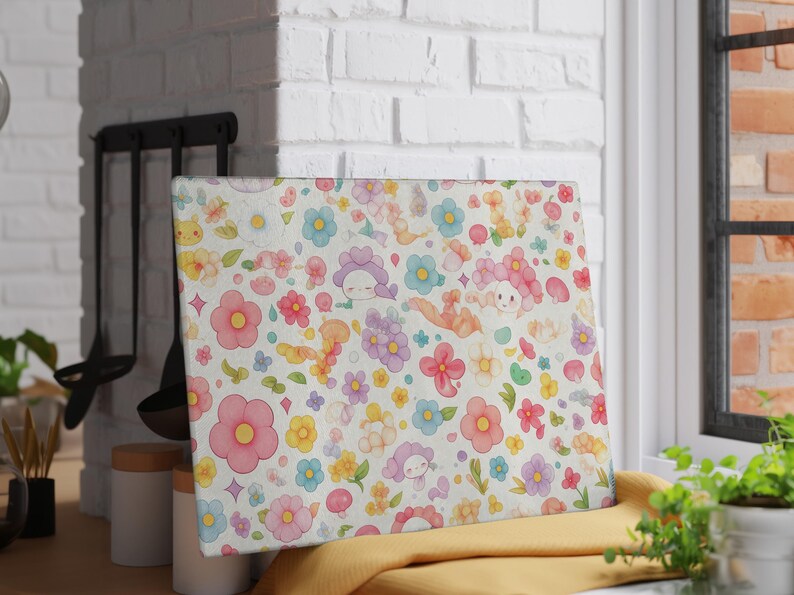 Pastel Floral Glass Cutting Board - Thumbnail 3