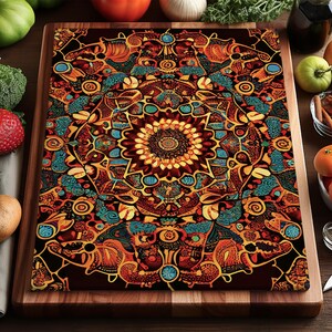 Arbeitsplattenschutz, Mandala-Glas-Schneidebrett, gehärtetes Glas-Küchendekor, Oberfläche für die Lebensmittelzubereitung, einzigartige Küchenkunst