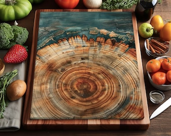 Kitchen Counter Decor Glass Serving Platter, Nordic Tree Ring Charcuterie Board, Scandinavian Style Hostess Gift, Functional Kitchen Art