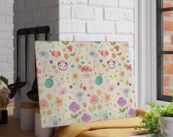 Tempered Glass Cutting Board, Cottagecore Pastel Floral Kitchen Decor, Aesthetic Chopping Board, Countertop Protector, Housewarming Gift