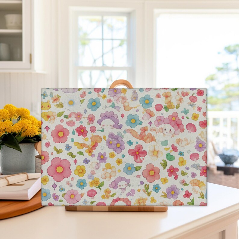 Pastel Floral Glass Cutting Board - Thumbnail 2