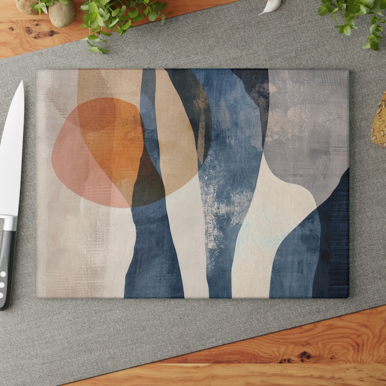Abstract Chopping Board, Minimalist Nordic Glass Cutting Board, Glass Dicing Board, Food Prep Board, Housewarming Gifts, Kitchen Decor 11" x 15"