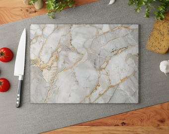 モダンな強化ガラスカウンタープロテクター、まな板、エレガントな大理石デザインのキッチン準備ボード、非多孔性の衛生的な表面、サービングトレイ