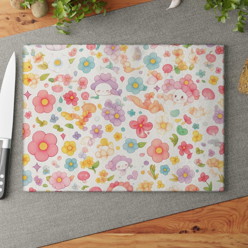 Pastel Floral Glass Cutting Board - Thumbnail 4