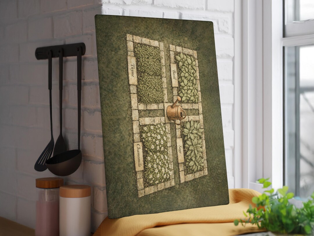 Herbal Tea Kitchen Decor, Wellness Garden Glass Board, Chamomile and ...
