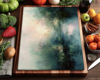Housewarming Gift for Her, Pastel Art Glass Cutting Board, Hostess Gift for Kitchen, Decorative Serving Platter, Bridal Shower Gift