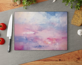 Glass Charcuterie Board, Counter Saver, Impressionist Art Chopping Block, Non Slip, Heat Resistant Trivet, Decorative Serving Platter
