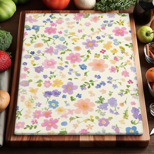 Painterly Flower Glass Cutting Board, Cute Kawaii Chopping Board, Pastel Garden Kitchen Decor, Artistic Food Prep Board, Housewarming Gift
