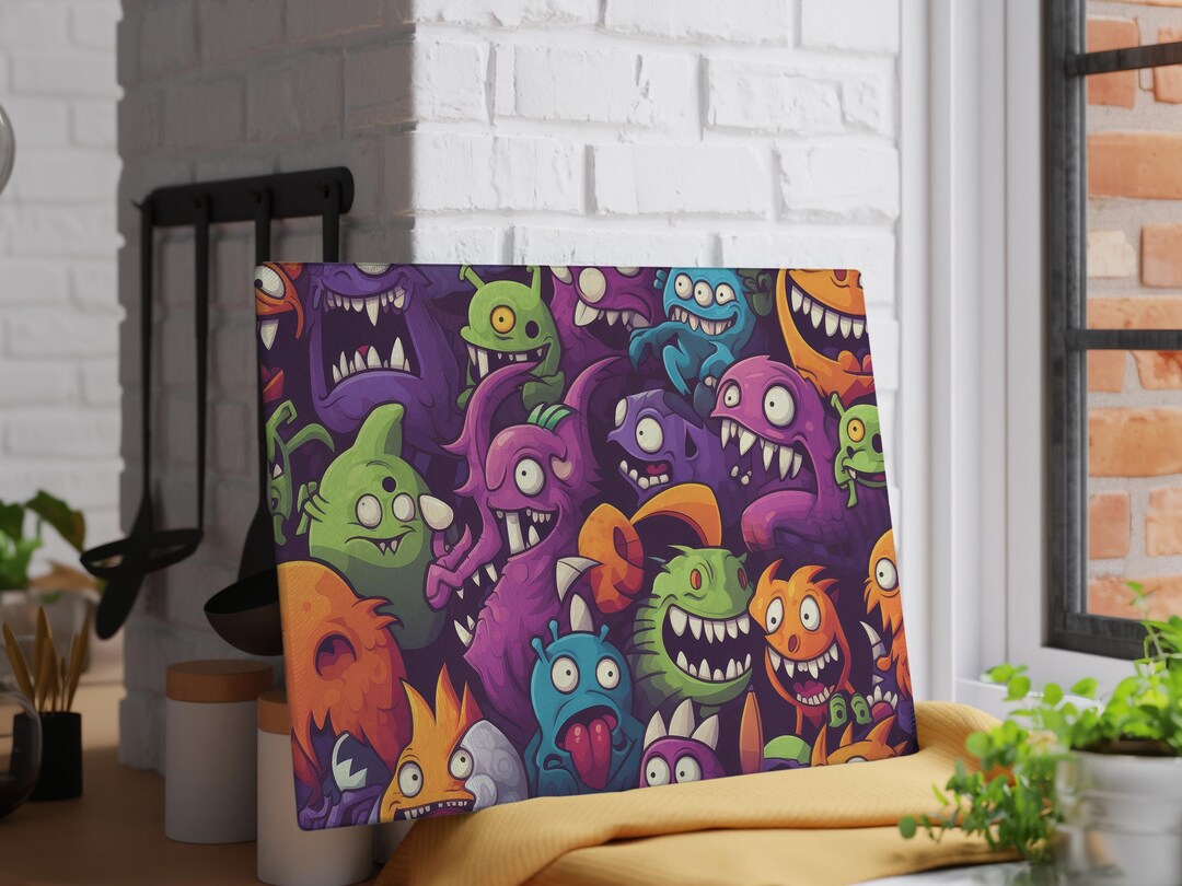Colorful Monster Glass Cutting Board, Cartoon Alien Kitchen Decor ...