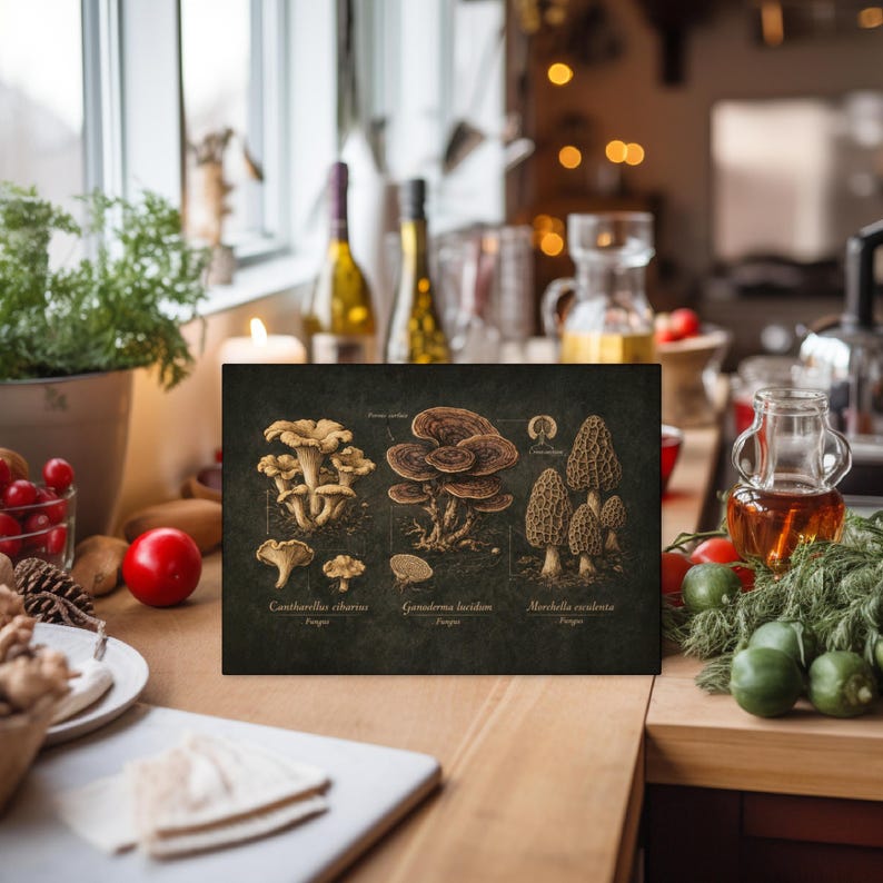 Forager Gift Idea, Wild Mushroom Glass Cutting Board, Rustic Black ...
