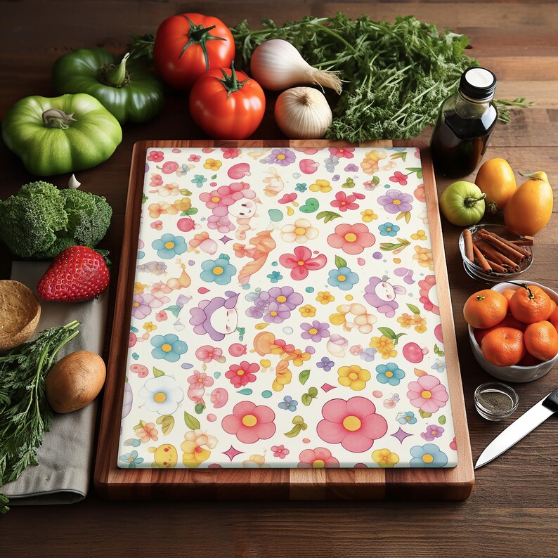 Pastel Floral Glass Cutting Board