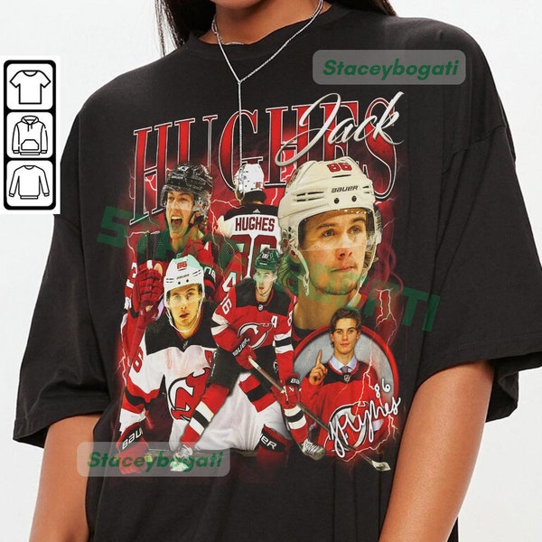 Jack Hughes New Jersey Hockey Shirt, Devils Hockey Shirt Christmas Gift Unisex, Hockey 90s Vintage Fan Gift 1810 PTTH