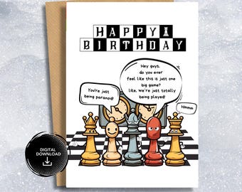Grappige schaakverjaardagskaart, cadeau voor geeky bordspel (digitale download)