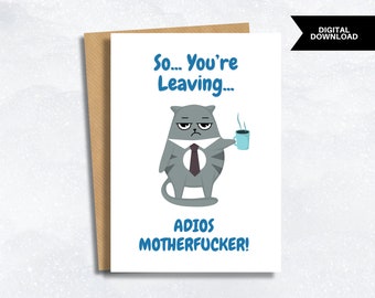 Tarjeta de despedida sarcástica y divertida para un compañero de trabajo, imprimible, 5x7 (PDF, JPEG)