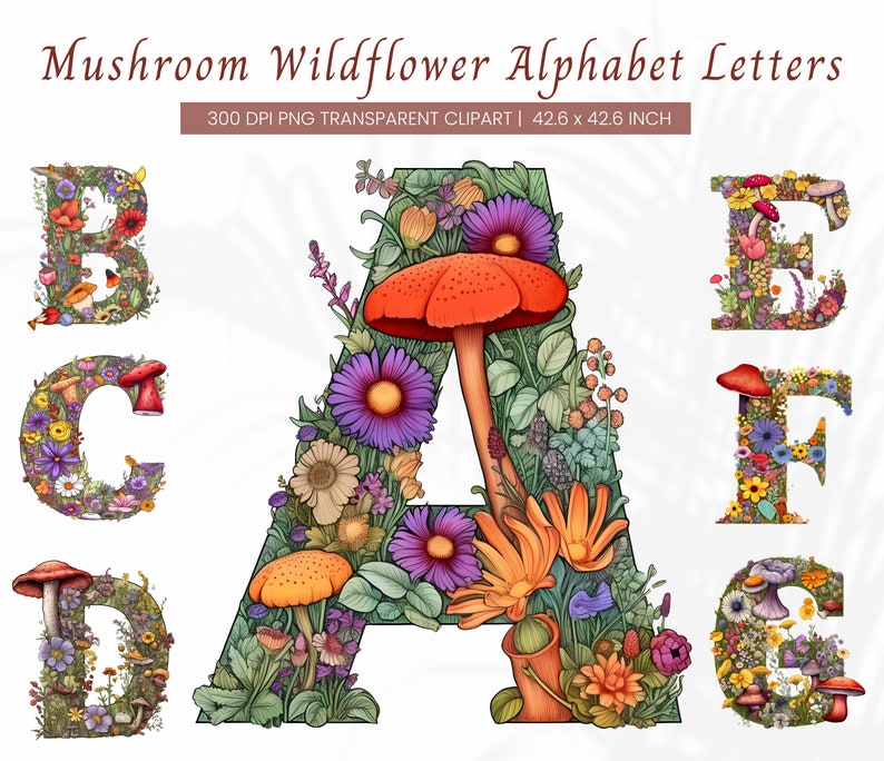 Mushroom Wildflower Alphabet Letters PNG Mushroom Clipart Etsy UK
