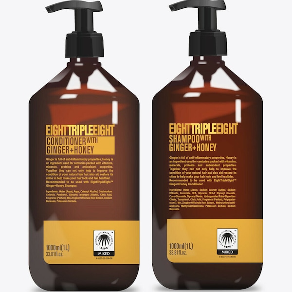 EightTripleEight Ginger + Honey Hair Care Set- 1L Shampoo & 1L Conditioner