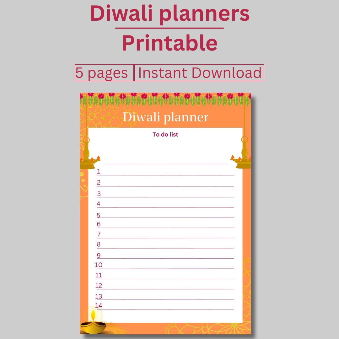 Diwali Planner Printable, Holiday Planner Printable, Diwali Todo List