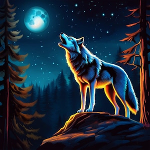Echoes of the Moonlit Howl, wolf art, digital art, digital download, wolf art print, wolf artwork, wolf digital print, wolf digital.