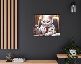 Gallery Canvas Wraps, Horizontal Frame, cat art, cat wall art, cat wall decor, poker art, cat art framed, cat art print, white cat, cool cat