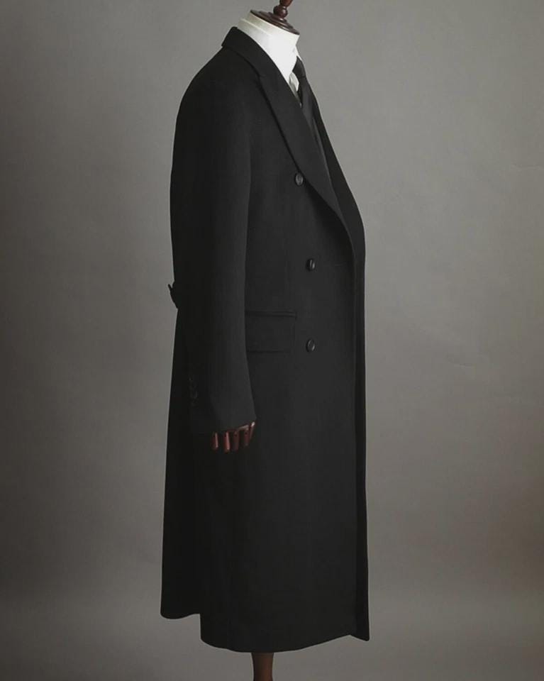 Men Long Overcoat Black Wool Blend Coat Business Outwear Double