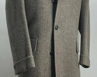Chaqueta de tweed doble de lana para hombre, color gris militar
