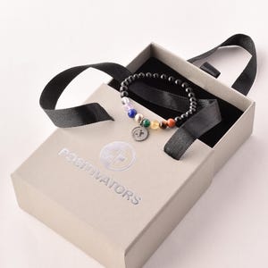 Pulsera de cuentas de plata 925 de 7 chakras de 6 mm - Salud, felicidad y estabilidad, piedras naturales certificadas, regalo unisex elástico. Positivadores