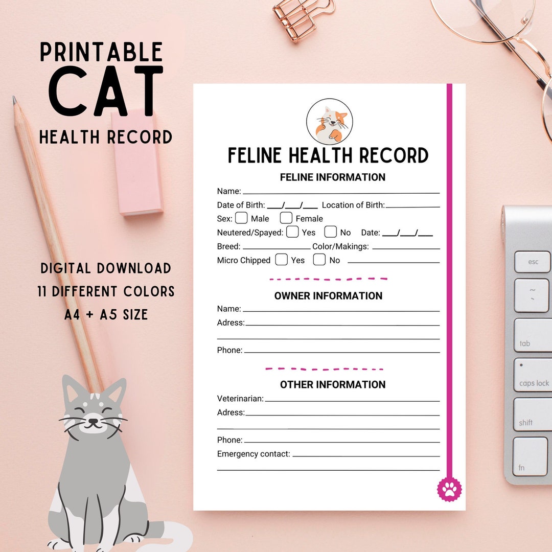 Printable Cat Health Record Etsy