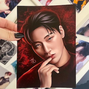 San - Ateez Stampa artistica/PC, rosso, stampe K-pop.