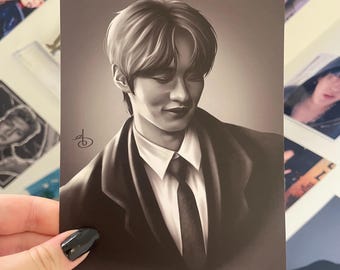 Lee Know - Stray Kids Art Print/PC, Black and White Suit, K-pop Prints.