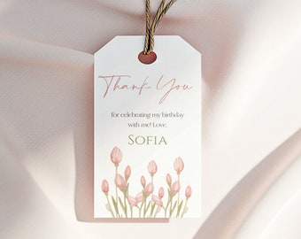 Editable Easter Flowers Favor Tags, Tulip Gift Tags,  Watercolor Spring Gift Label, Thank You Easter Party Download Printable Template Corjl