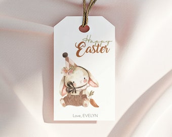 Editable Vintage Easter Favor Tags, Cute Bunny Gift Tags, Watercolor Rabbit Gift Label, Happy Easter Party Download Printable Template Corjl