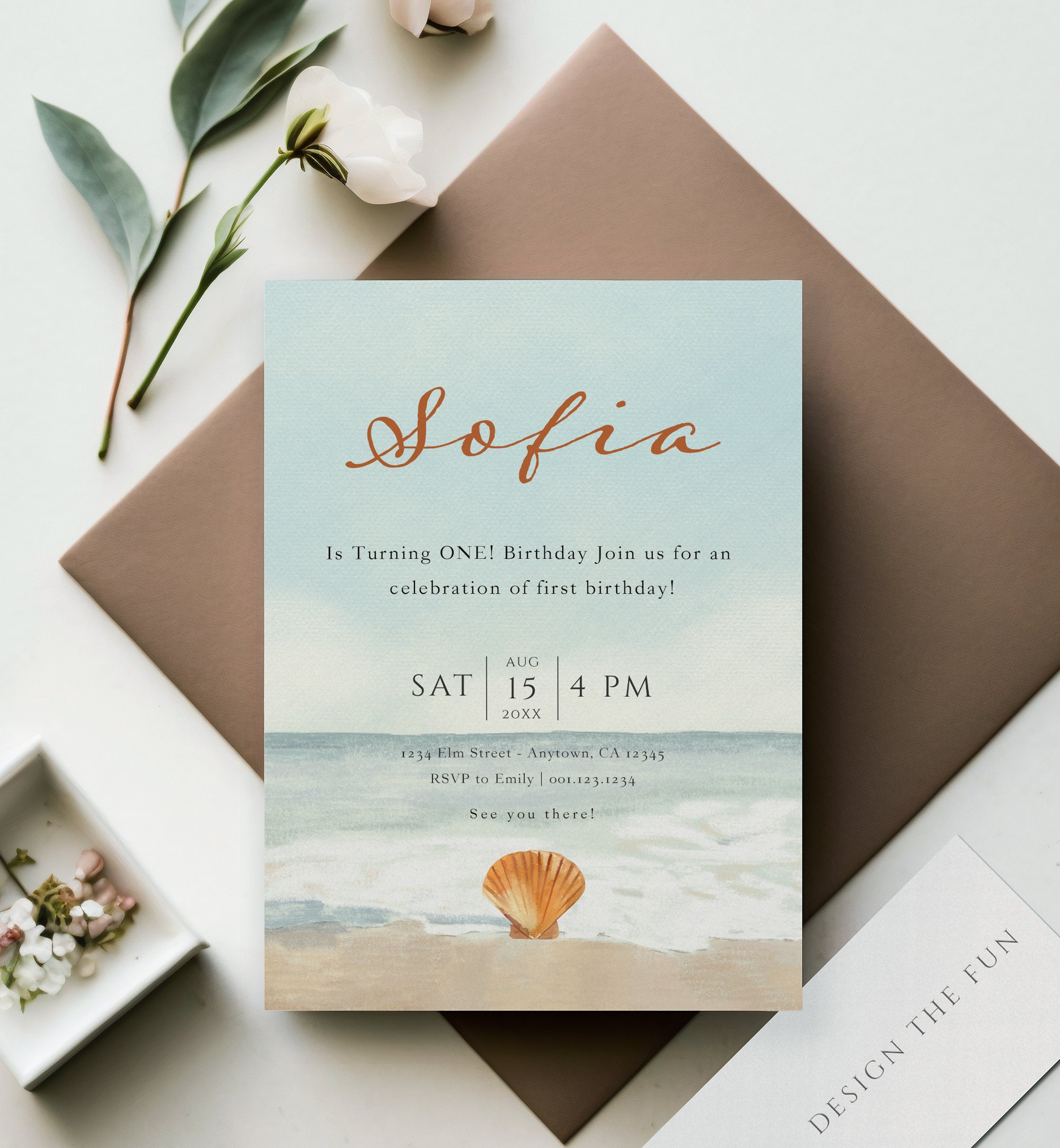 Editable Seaside Birthday Invitation Beach Party Peaceful Summer ...