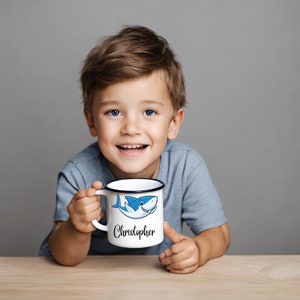 Personalized Mug for Kids, Hot Chocolate Unbreakable Mug for Boys, Kids Shatterproof Mugs with Handle,Custom Name Shark Mug for Children